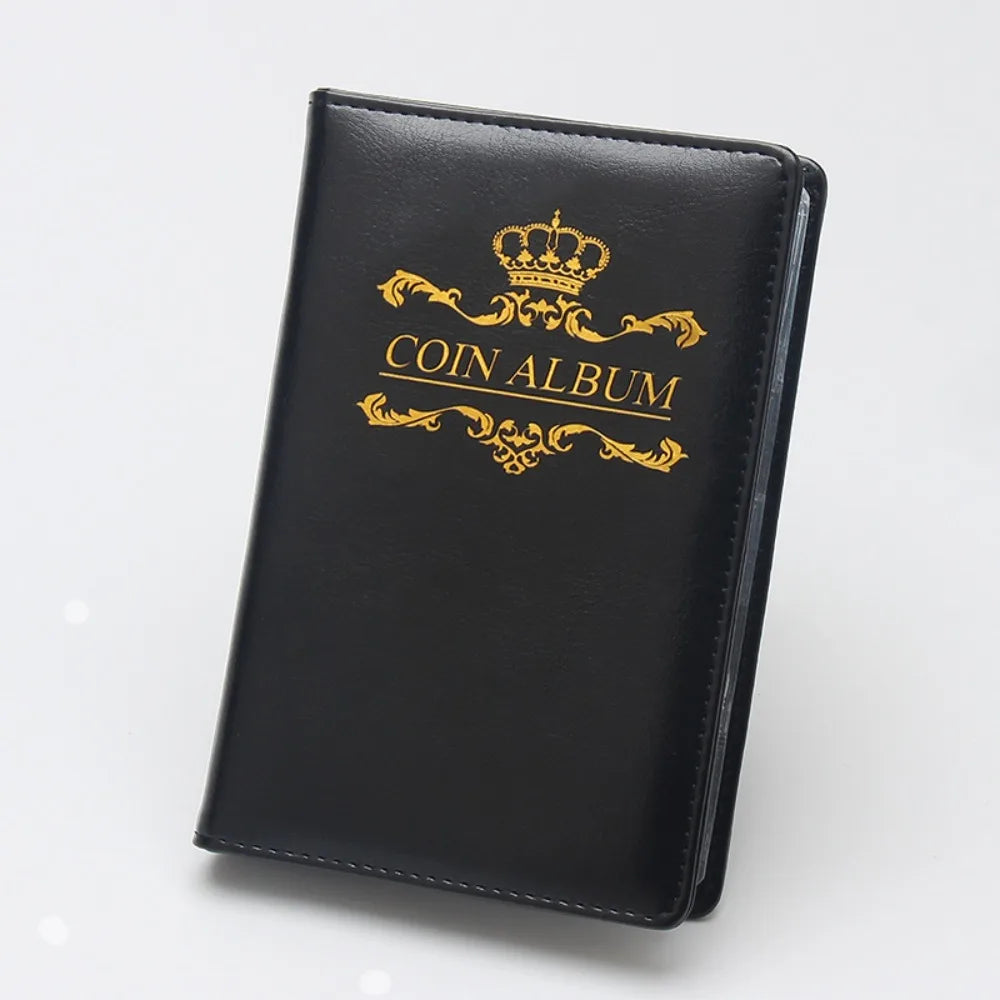 PU Leather Coin Album 120 Pockets – Crown & Rose Design Coin Collection Album Richie's Crown Black