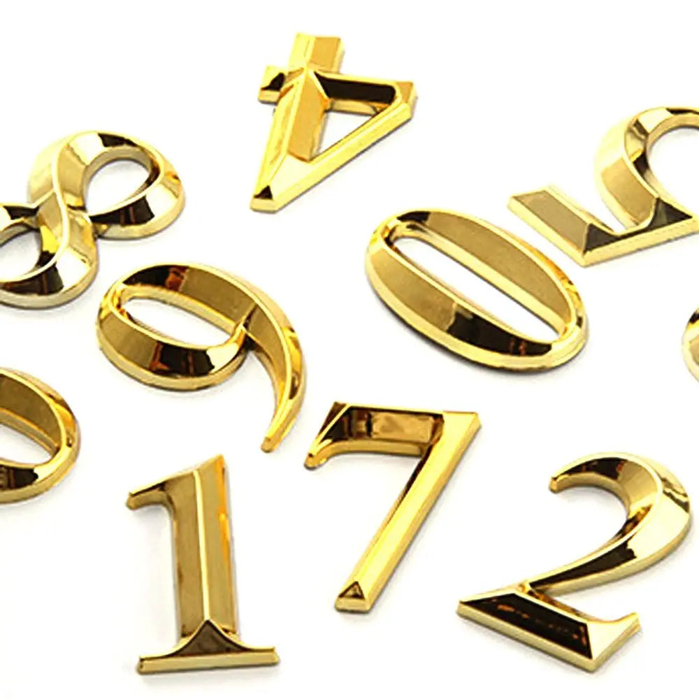 3D Golden Self-Adhesive Door Numbers 0–9 | Electroplated Zinc Door Number Sign Richie's