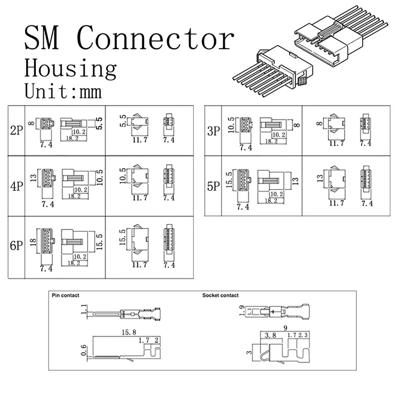 JST SM 2.54mm Connector 2–8 Pin Male Female Crimp Housing Wire Connector Housing Richie's