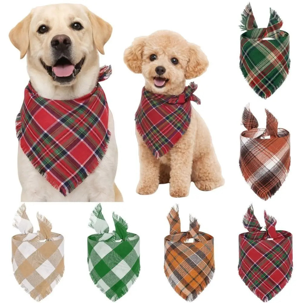 Plaid Dog Bandana with Tassel Edges – Washable Pet Scarf Dog Bandana Richie's