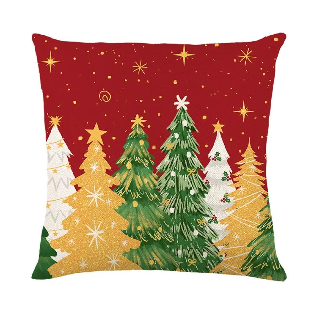 Christmas Cushion Cover – Tree Print Checkered Pillowcase 45×45cm Decorative Pillow Cover Richie's Style 5