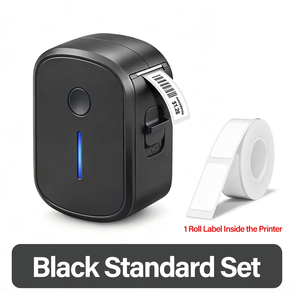 Memiva Bluetooth Inkless Thermal Label Printer – Mini Sticker Maker Thermal Label Printer Richie's Black Standard Set