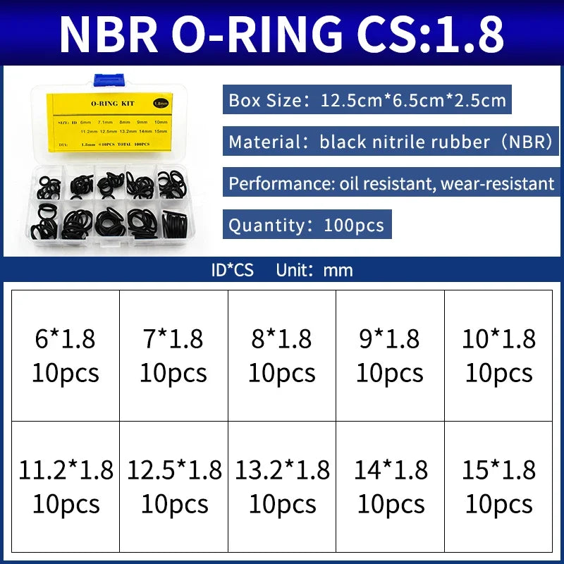 NBR Silicone FKM O-Ring Repair Kit – 1.8mm & 2.65mm Gasket Set O-Ring Repair Kit Richie's 143-NB-BW100S
