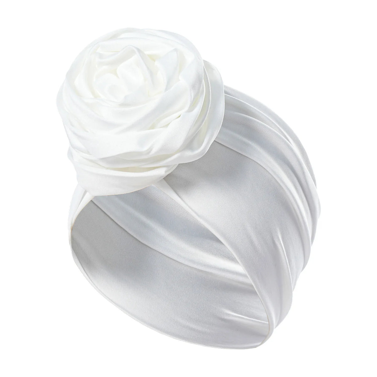 Women's Turban Head Wrap Hijab Cap with 3D Rose Flower Turban Head Wrap Richie's white