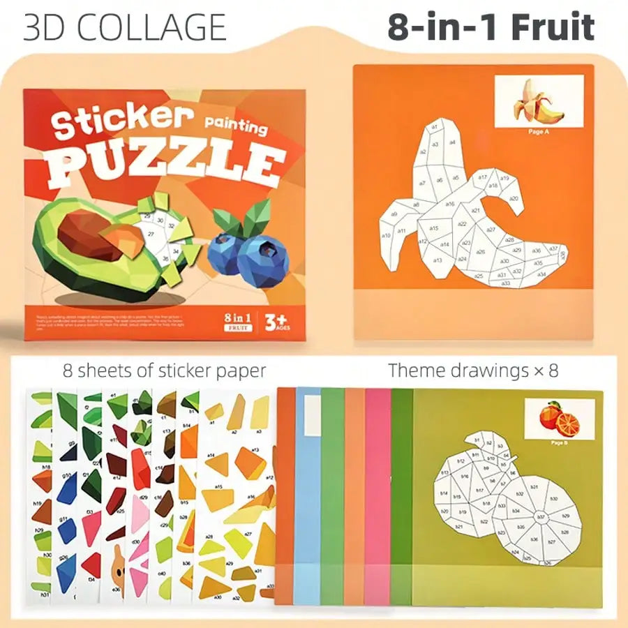 Children's 3D Pop-Up Sticker Book – Montessori Quiet Book Ages 3–6 Kids Activity Book Richie's BQ-1306-fruit