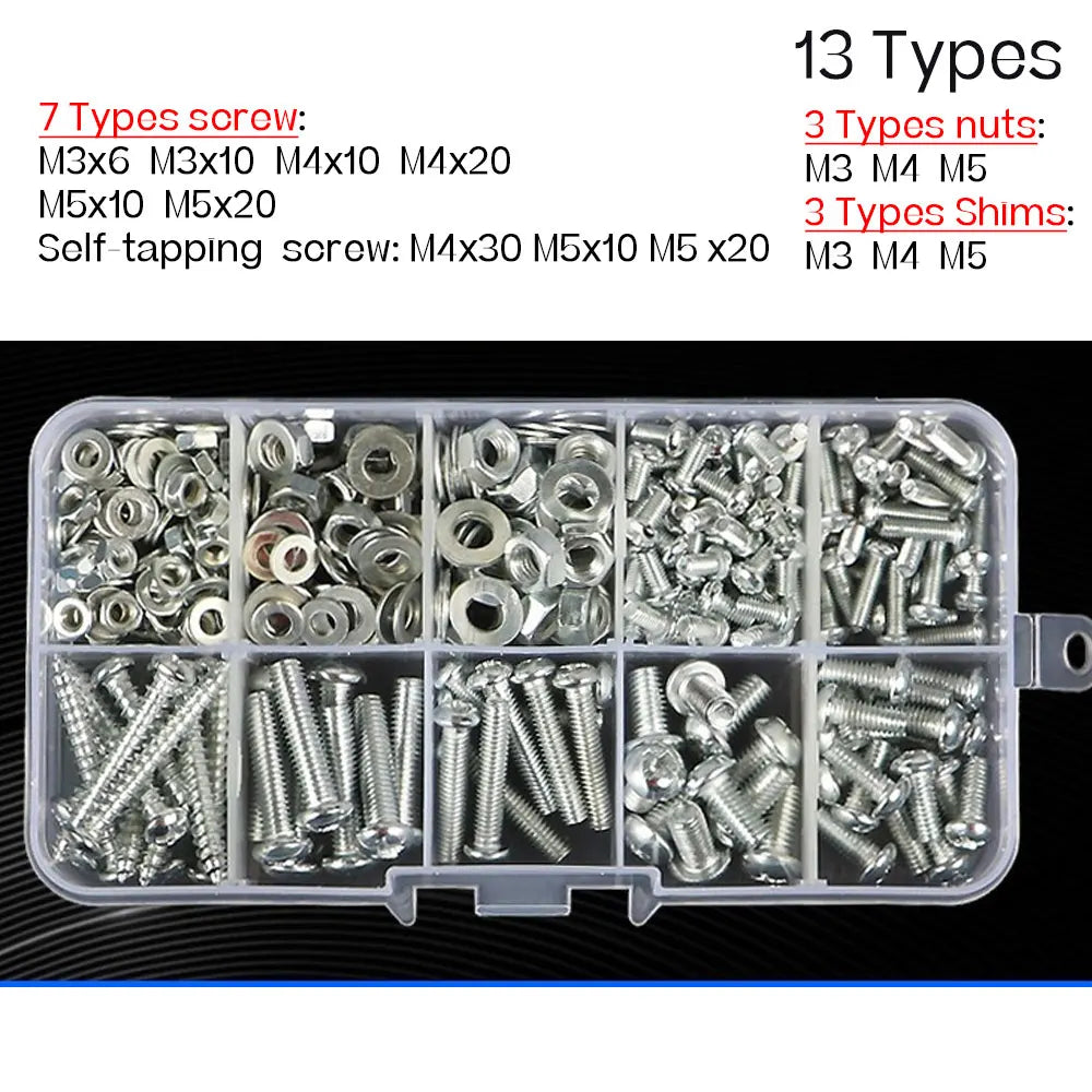 Stainless Steel Screw Nuts Washers Self-Tapping Kit M2–M6 Fastener Kit Richie's 13 types-E-292Pcs