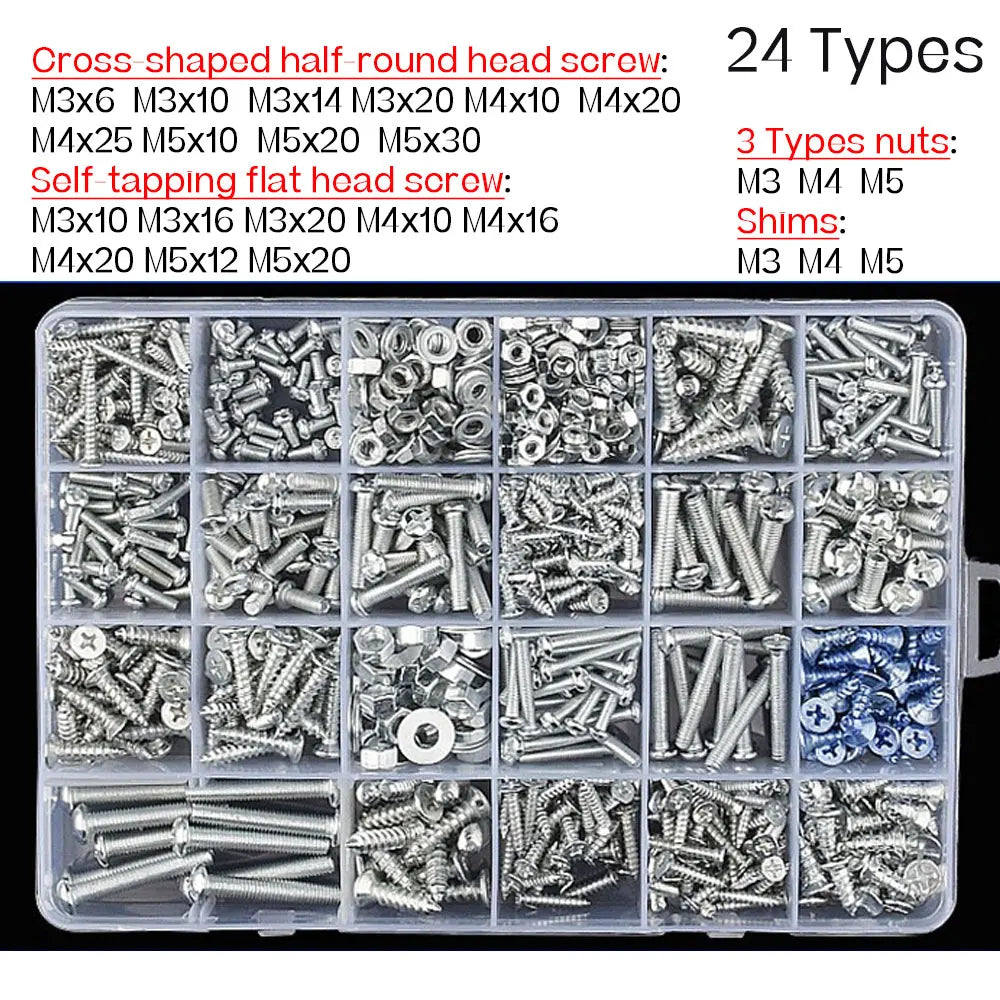 Stainless Steel Screw Nuts Washers Self-Tapping Kit M2–M6 Fastener Kit Richie's 24 types-C-296Pcs