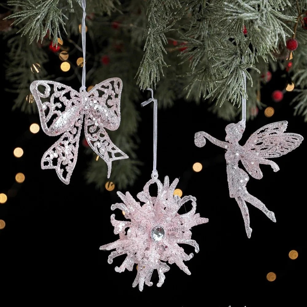 Glitter Pink Christmas Ornaments – Angel, Snowflake & Bell Christmas Ornament Richie's