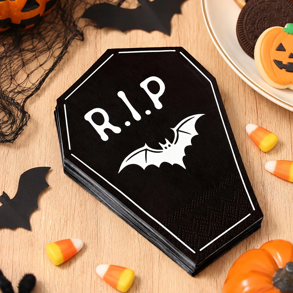Halloween Coffin Shaped Paper Napkins R.I.P. Bat Design 20/40pcs Halloween Party Napkins Richie's