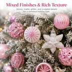 40-Pack Pink White Shatterproof Christmas Baubles & Snowflake Christmas Ornaments Richie's