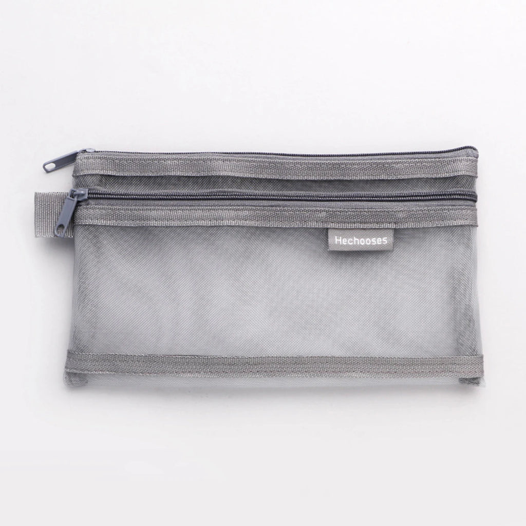 Transparent Pencil Case Double-Layer Mesh Bag | Multi-Use Pencil Case Richie's Light Grey