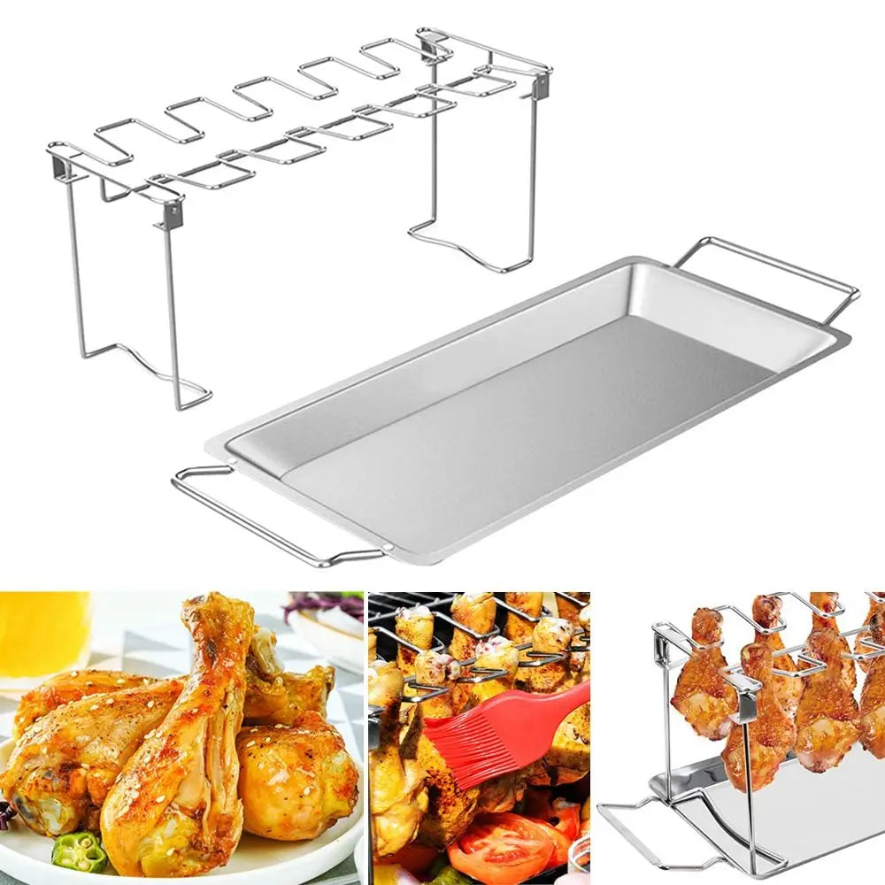 Stainless Steel Chicken Leg BBQ Grill Rack Stand with Drip Tray BBQ Grill Rack Richie's
