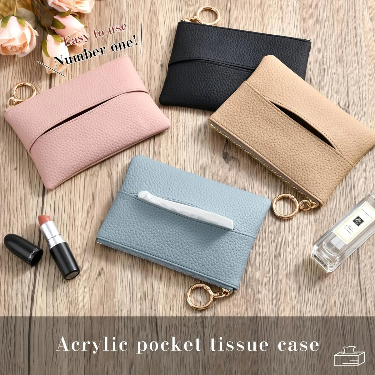 Zippered Pocket Tissue Holder PU Mini Pouch – Wallet Organizer Tissue Holder Pouch Richie's