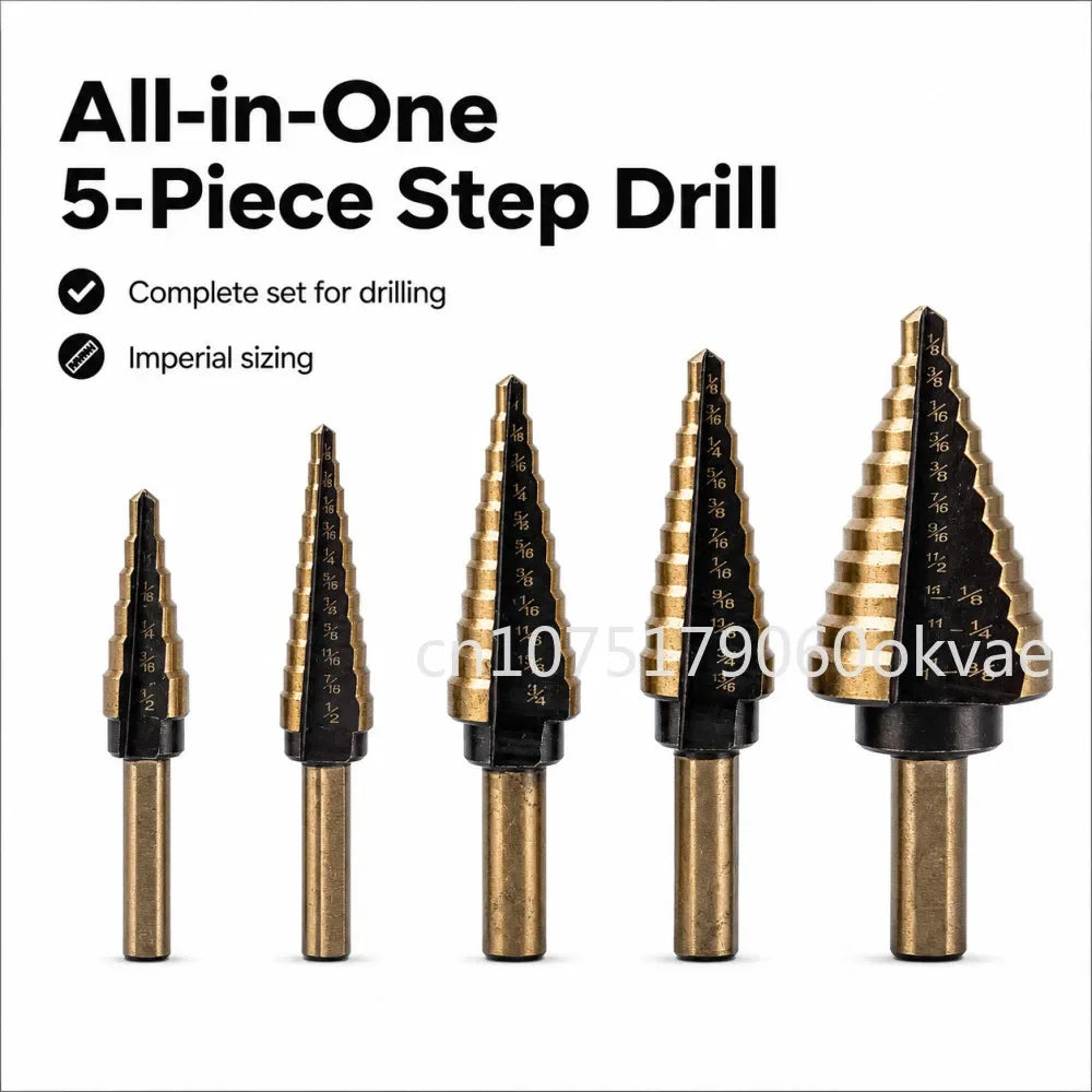 HSS Cobalt Step Drill Bit Set – 5-Piece, 50 Sizes + Case Step Drill Bit Set Richie's