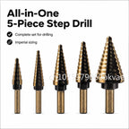 HSS Cobalt Step Drill Bit Set – 5-Piece, 50 Sizes + Case Step Drill Bit Set Richie's