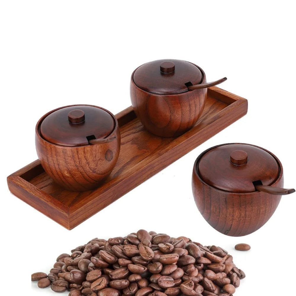 Wood Spice Jar Set with Spoons, Lids & Tray – 3-Piece Spice Jar Set Richie's