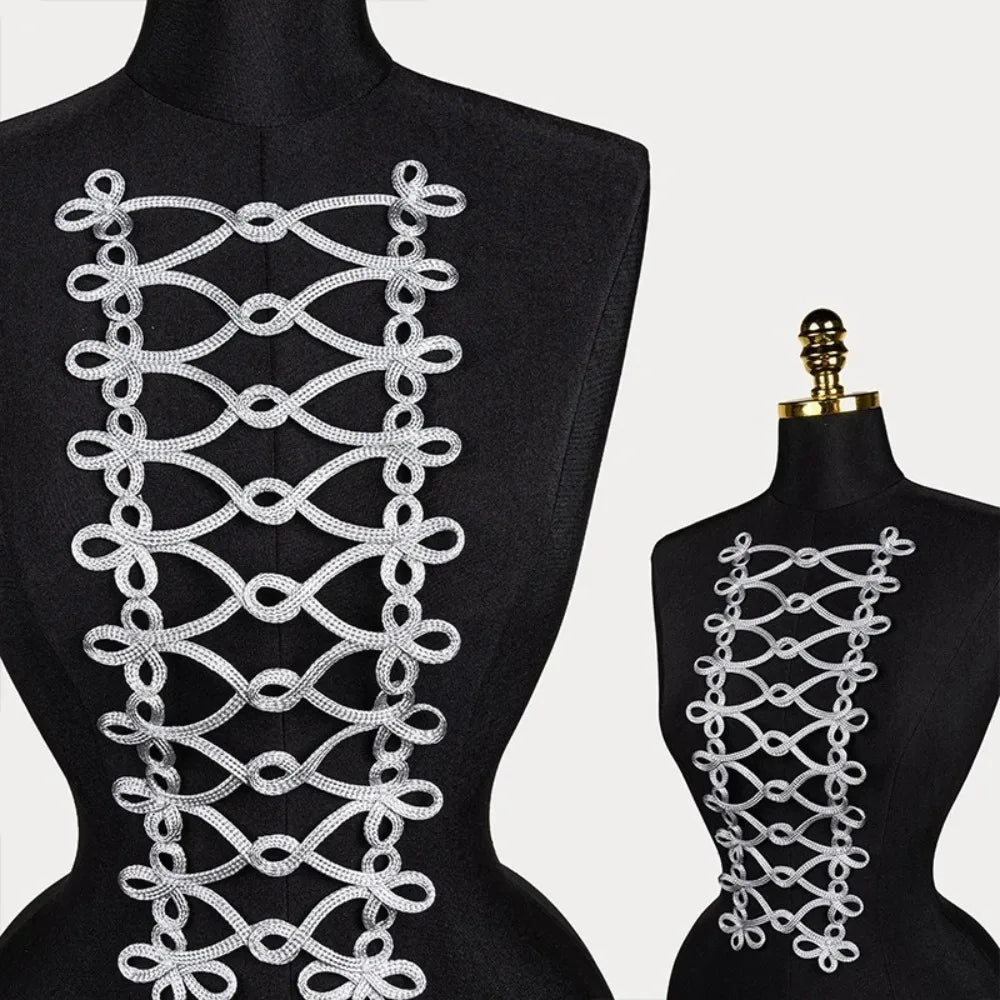 Handmade Gold Cord Baroque Applique Patch – Large Uniform Style Clothing Applique Patch Richie's D Silver L