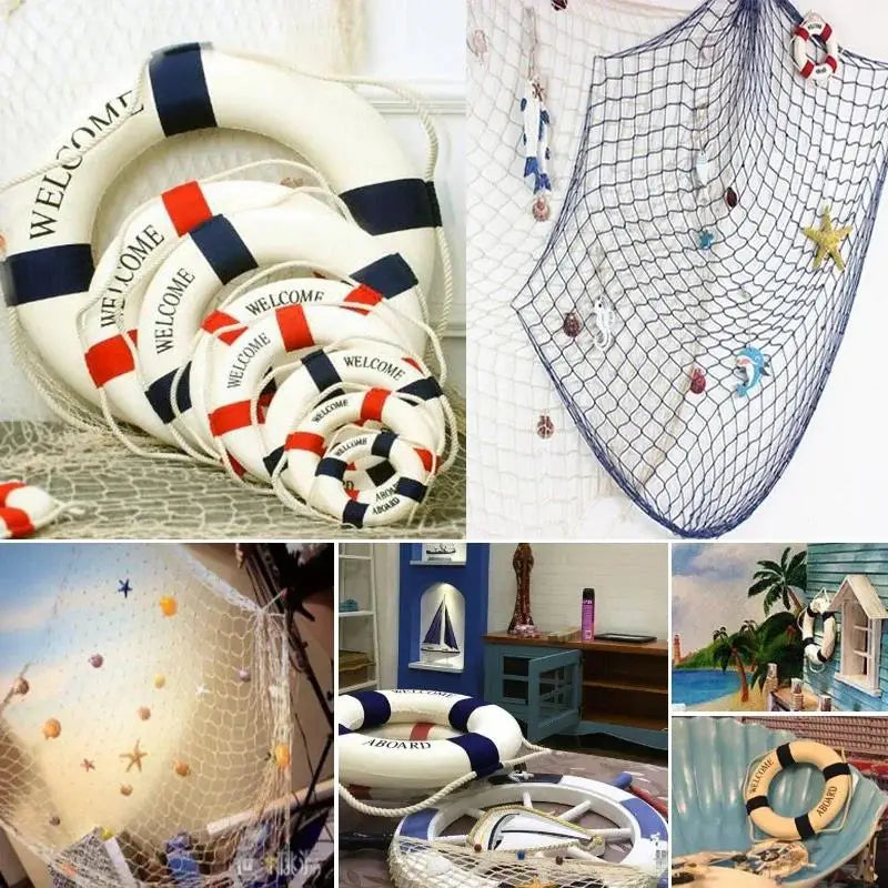 Nautical Life Buoy Wall Decor – Red Blue Mediterranean Style Wall Hanging Decor Richie's