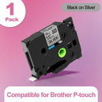 Markdomain TZe Compatible Laminated Label Tape for Brother PT Label Printer Tape Richie's Black on Silver 12mm