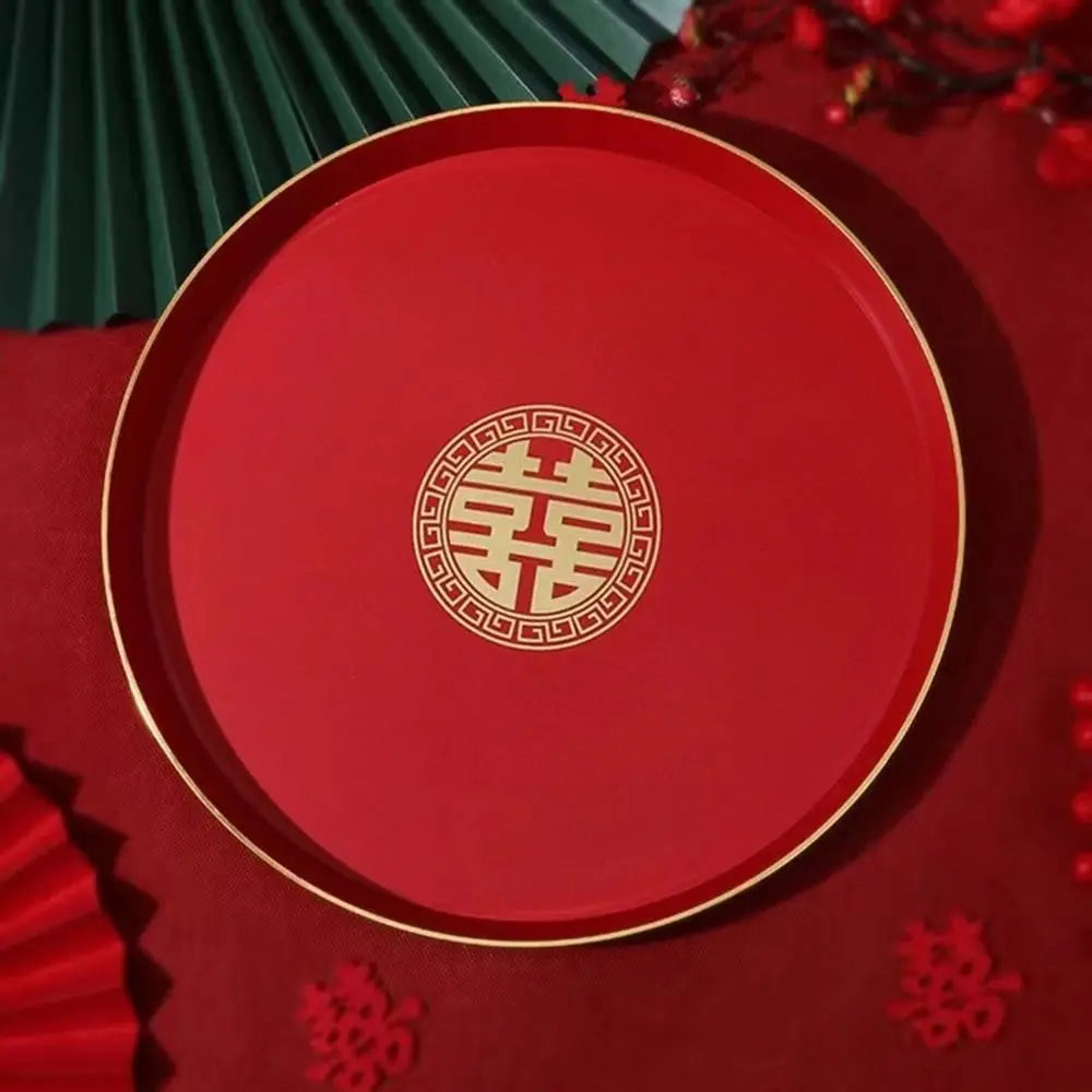 Chinese Red Festive Serving Tray – Wedding & Banquet Plate Decorative Serving Tray Richie's Style 3 Round