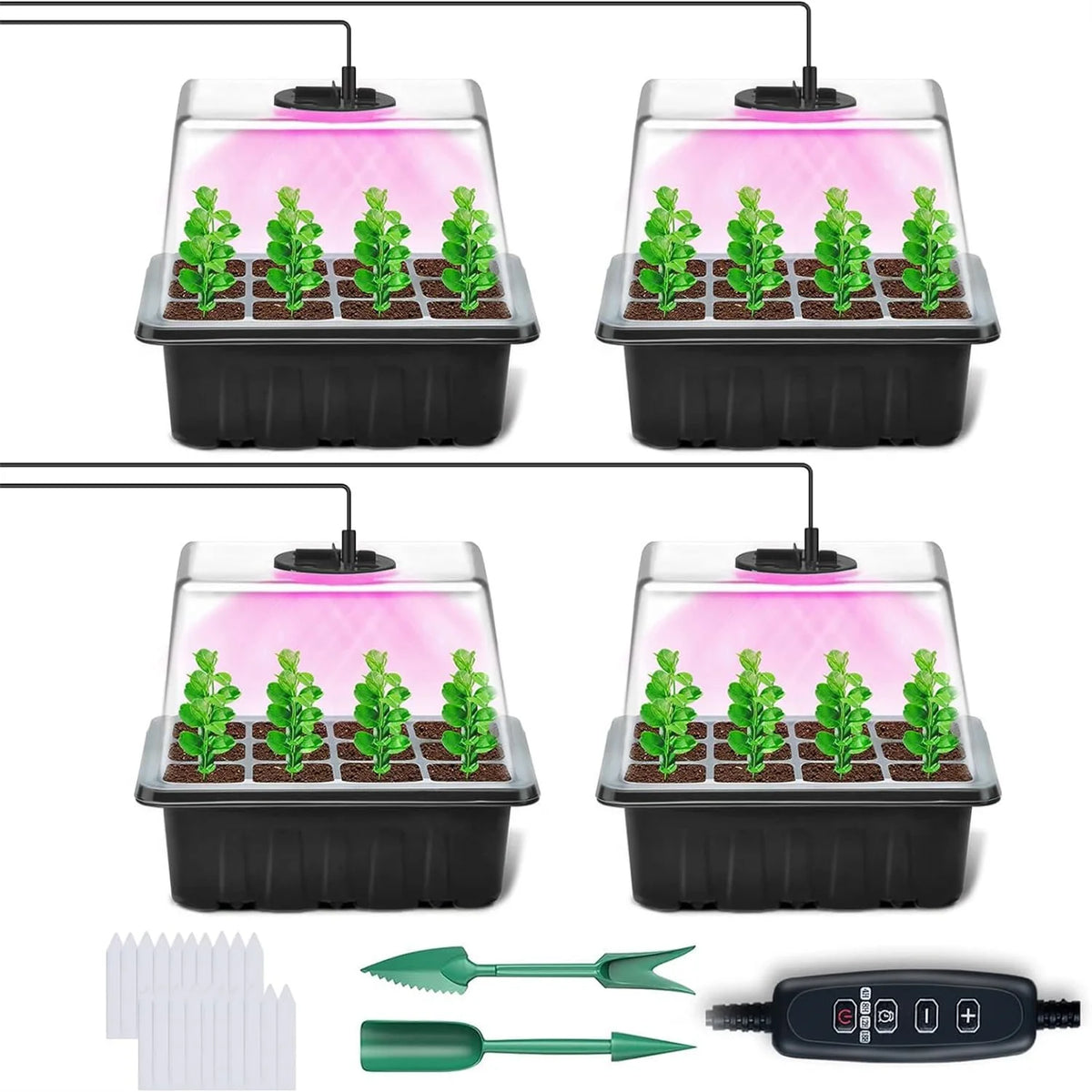LED Seed Starter Tray with Grow Light & Timer | 4/5/6PC Kit Seed Starter Kit Richie's 4PCS Black