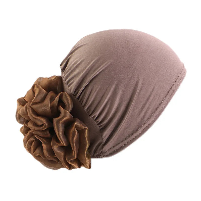 Women's Elastic Turban Cap Flower Hijab Headscarf Beanie Turban Head Wrap Richie's coffee