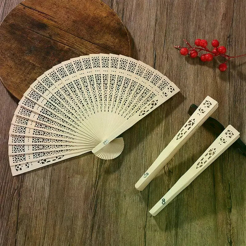 Wooden Folding Hand Fan – Carved Traditional Design, Wedding Favor Folding Hand Fan Richie's