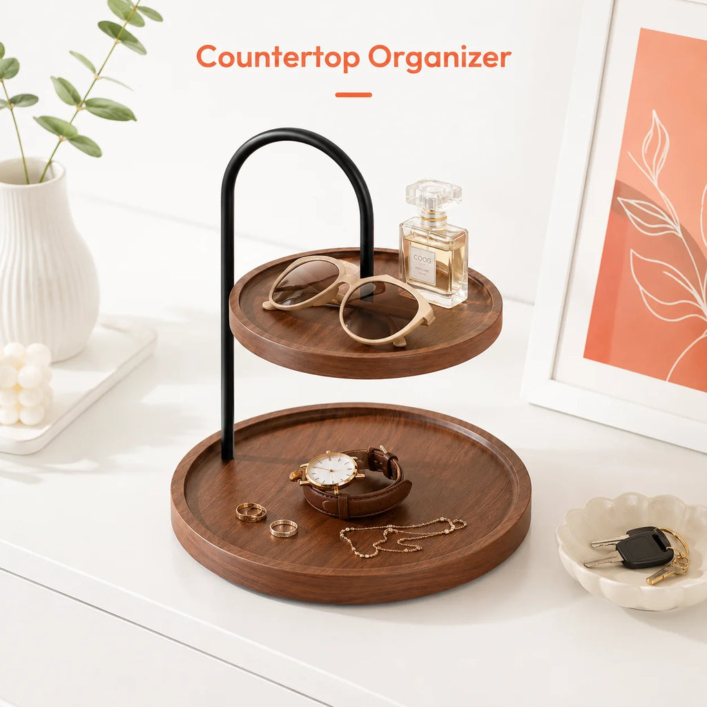 2-Tier Round Wooden Countertop Organizer Tray – Bathroom Wooden Organizer Tray Richie's