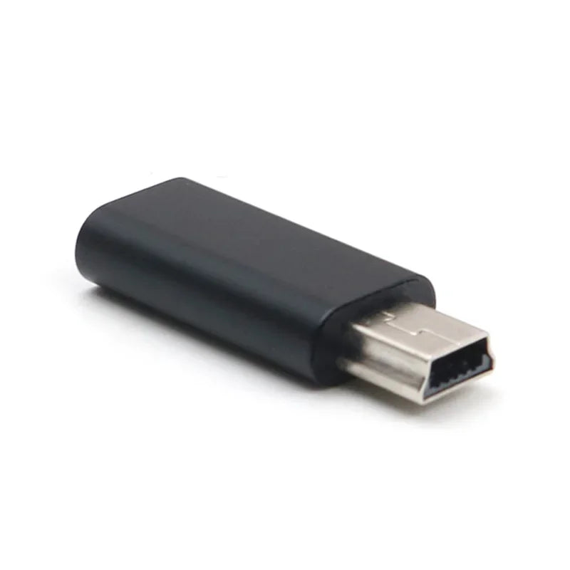 Mini USB to USB-C Adapter 5-Pin Data Transfer Connector USB Adapter Richie's black