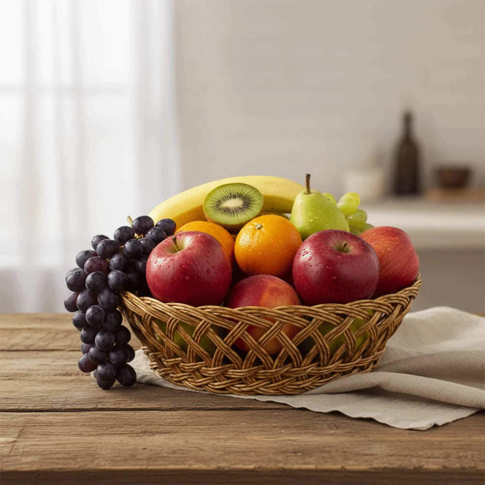 Hand-Woven Rattan-Style Round Fruit Basket & Storage Organizer Woven Storage Basket Richie's