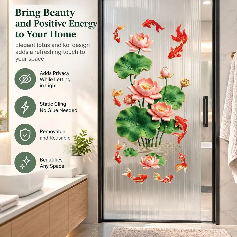 Lotus & Koi Fish Glass Window Sticker – No-Glue PVC Decal Window Decal Sticker Richie's