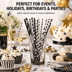 25pcs Black & White Paper Straws – Biodegradable Party Straws Paper Drinking Straws Richie's