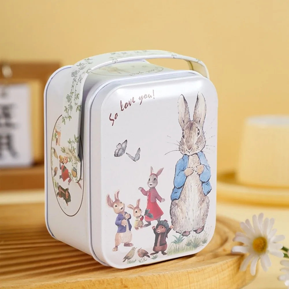 Rabbit Tinplate Candy Box with Handle | Cartoon Metal Tin Gift Tin Candy Box Richie's Style A 5x5x5cm