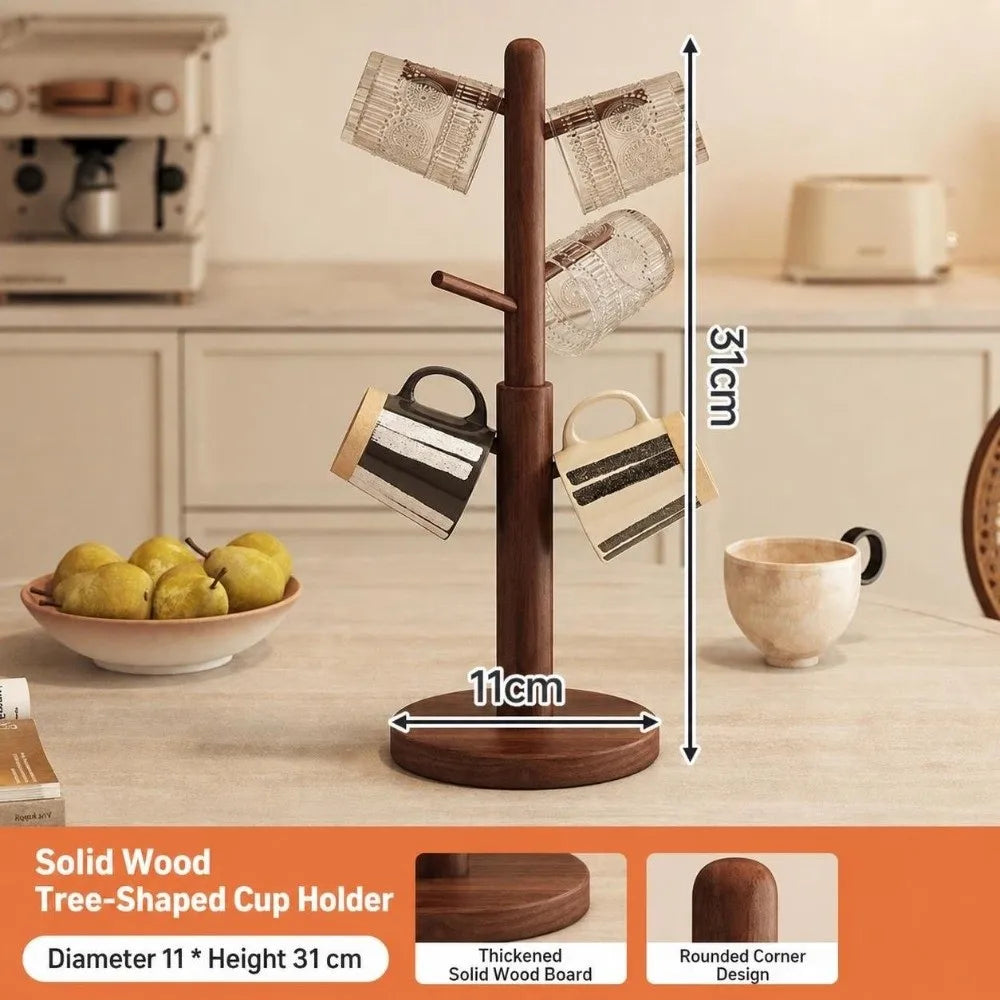 Wooden Tree Mug Rack – 6 Hook Coffee Cup Hanging Organizer Mug Rack Organizer Richie's B
