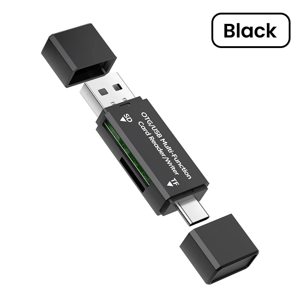 2-in-1 USB Type-C OTG SD TF Card Reader Adapter + Micro USB OTG Card Reader Richie's Black