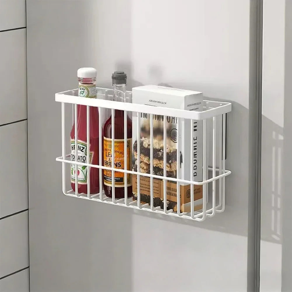 Magnetic Wall Storage Basket – No-Drill Kitchen Organizer Magnetic Storage Basket Richie's White-S