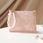 Lace Cosmetic Pouch with Pearl Chain – Women's Makeup Bag Cosmetic Makeup Bag Richie's M-17X14X8CM-pink