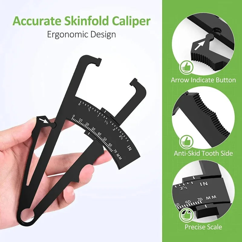 FTBTOC Skinfold Body Fat Caliper with Measurement Chart Body Fat Caliper Richie's