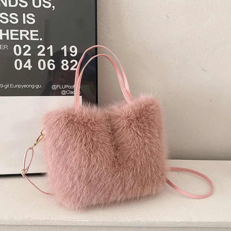 Women's Faux Fur Crossbody Bag – Detachable Strap & Buckle Faux Fur Crossbody Bag Richie's pink 1pc