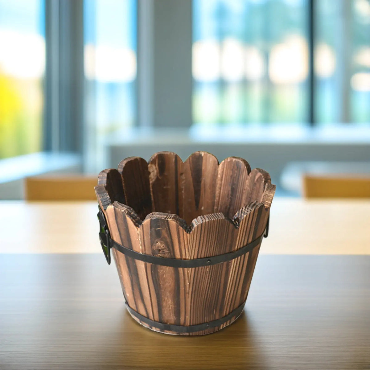 Solid Wood Carbonized Barrel Planter – Rustic Succulent Pot Wooden Plant Pot Richie's