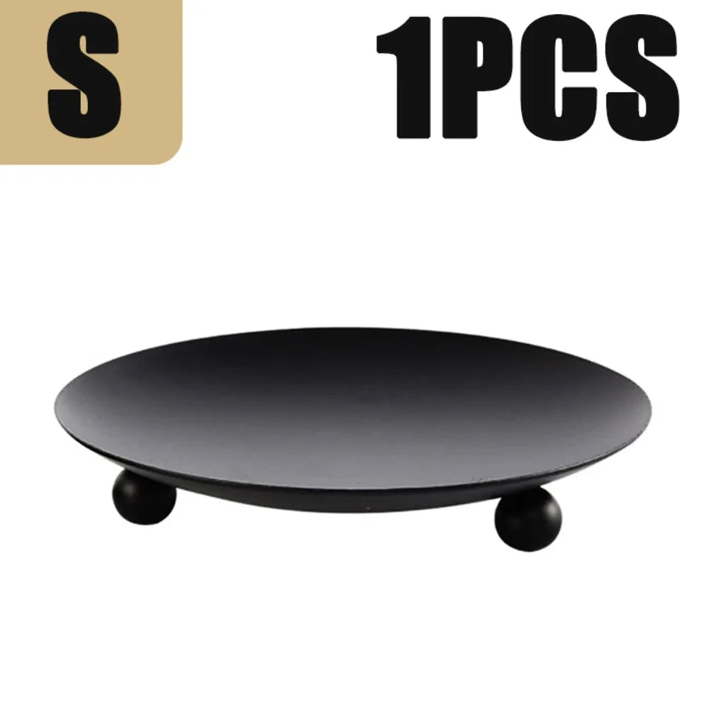 Elegant Round Tray Candle Holder – Gold & Black Iron Stand Candle Holder Stand Richie's black S 1pc