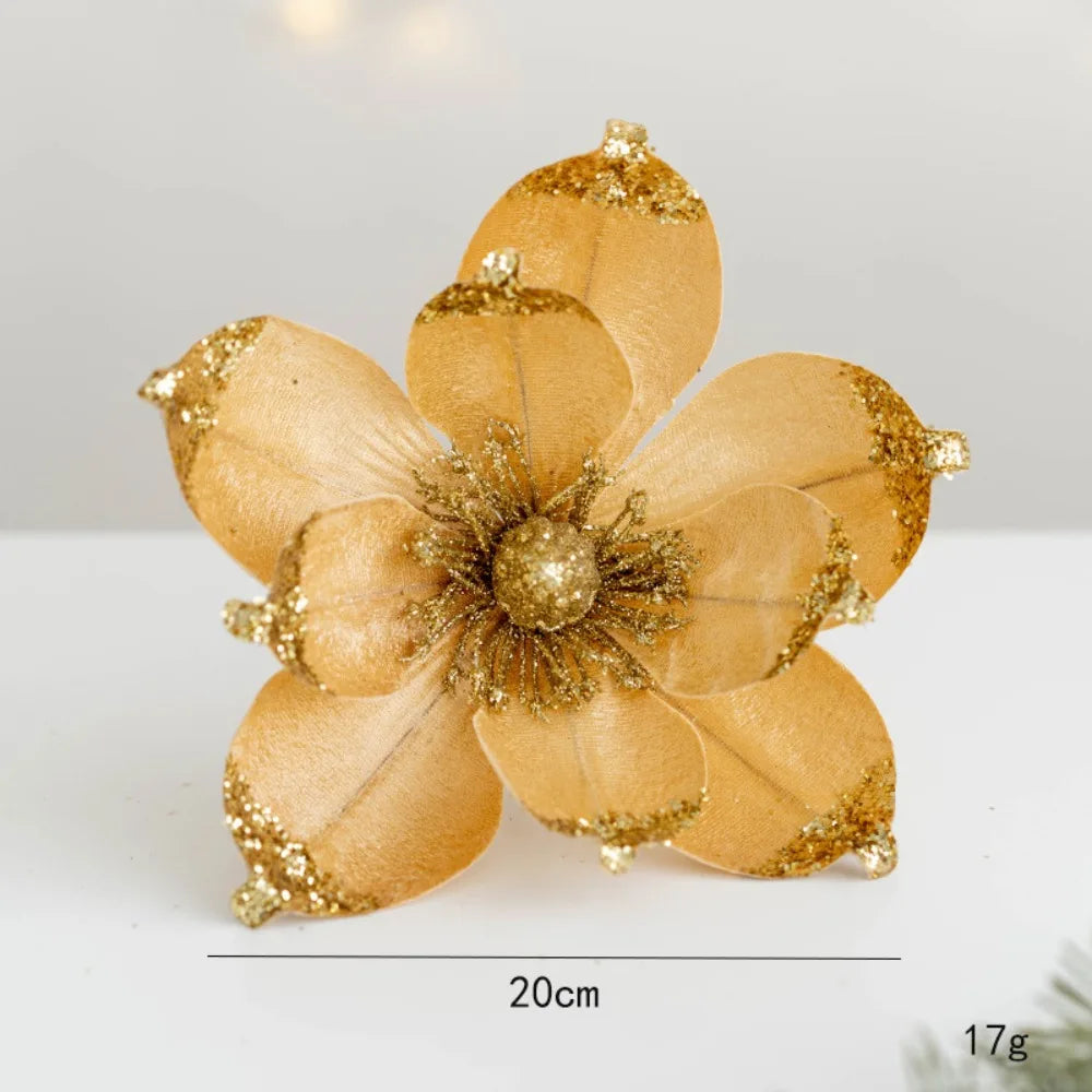 Christmas Artificial Glitter Flowers 20cm Xmas Tree Ornaments Christmas Tree Ornament Richie's Gold
