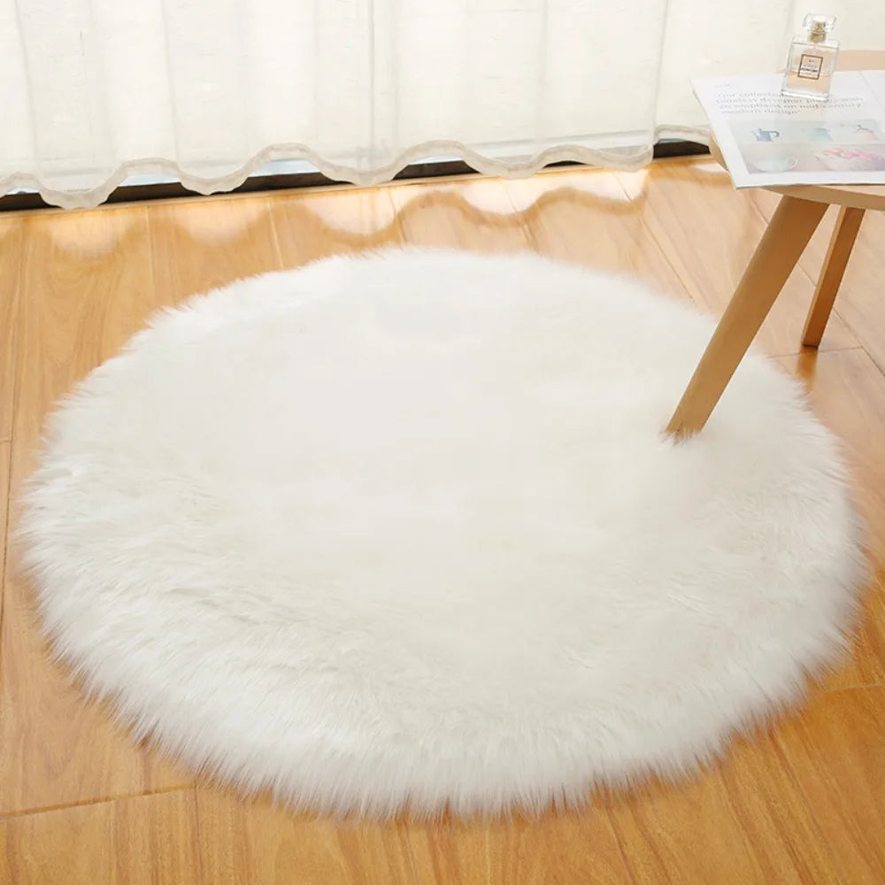 Soft Round Fluffy Rug 30/50/70cm Faux Wool Bedside Chair Mat Round Fluffy Rug Richie's White-50cm