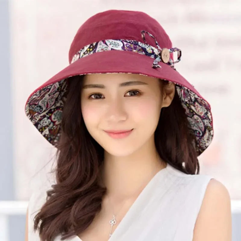 Women's Wide Brim UV Sun Hat | Cotton Beach Cap Women's Sun Hat Richie's burgundy 56-58cm