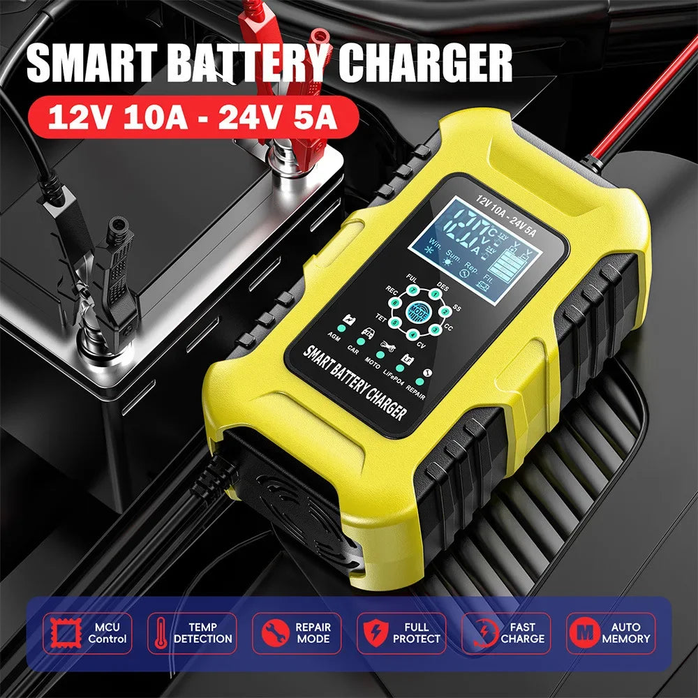 Smart Car Battery Charger 12V/10A 24V/5A AGM Wet 7-Stage Auto Battery Charger Richie's