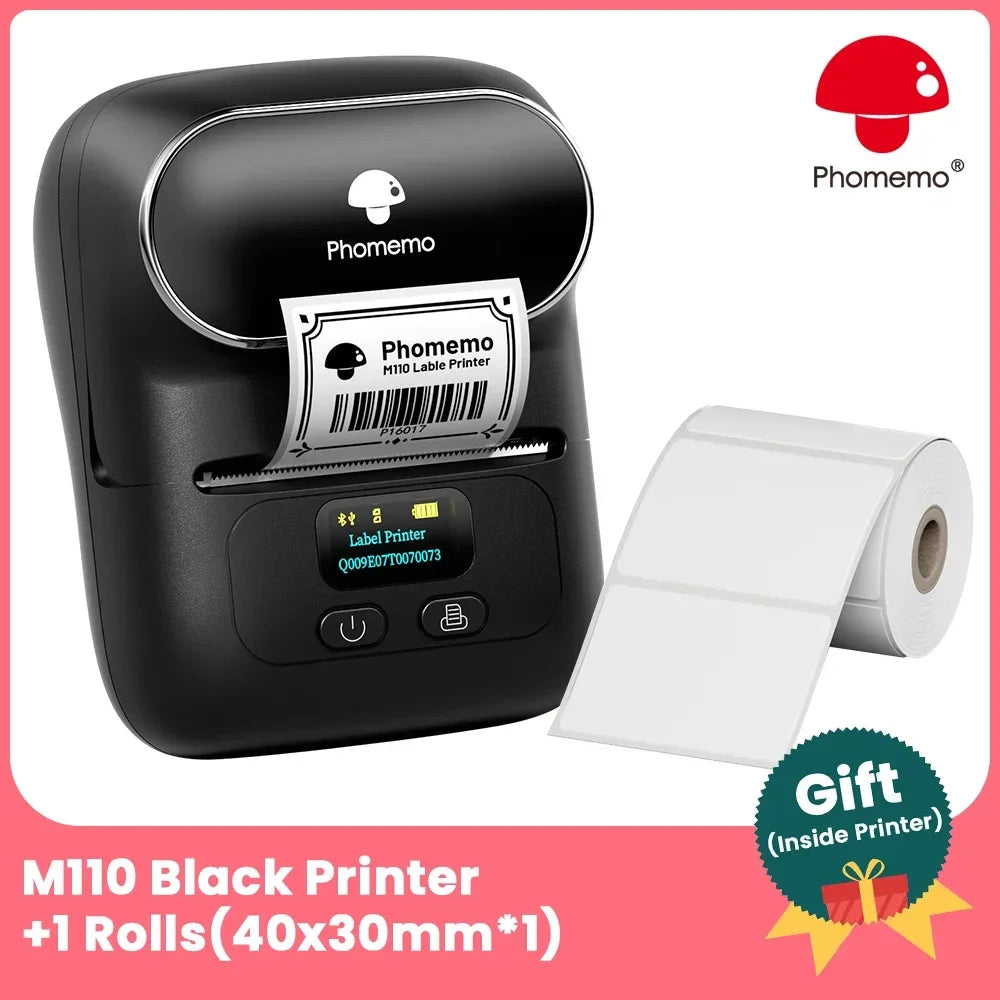 Phomemo M110 Bluetooth Thermal Label Maker | Portable Mini Printer Thermal Label Printer Richie's Black