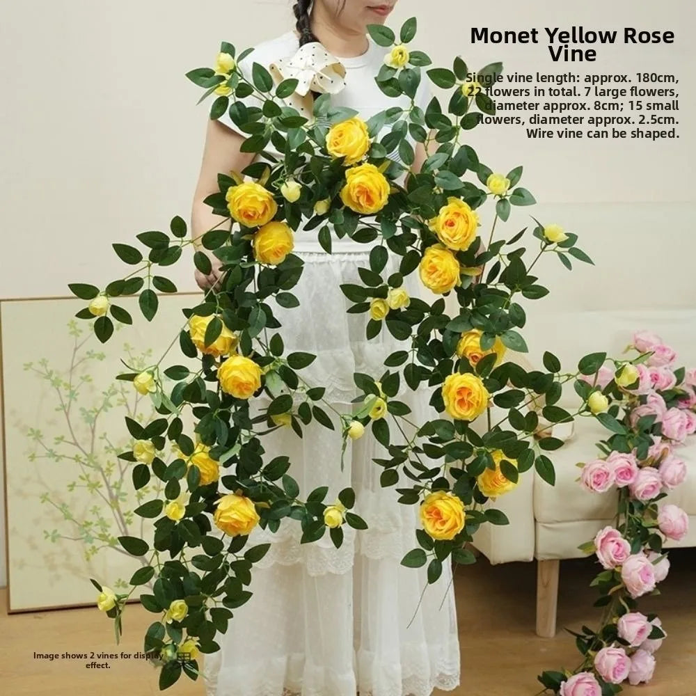 Artificial Silk Rose Vine 1.8m 22 Heads Wall Decor – 9 Colors Artificial Flower Vine Richie's Yellow