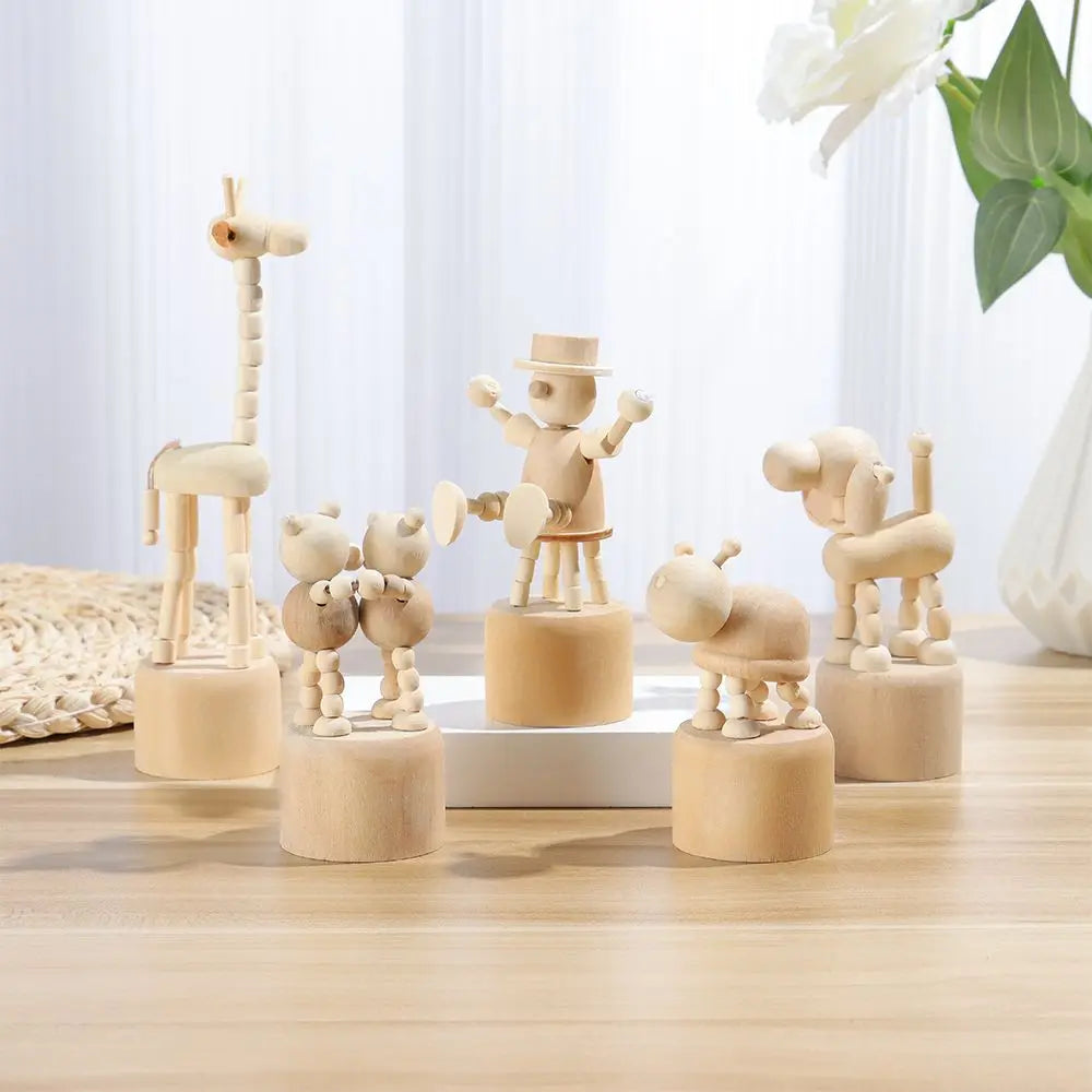 Wooden Push Puppet Animal Desktop Ornaments – 5 Fun Shapes Desktop Wood Ornament Richie's