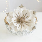 Artificial Glittery Poinsettia & Magnolia Stems | Xmas Décor Artificial Flower Stems Richie's white 1pc