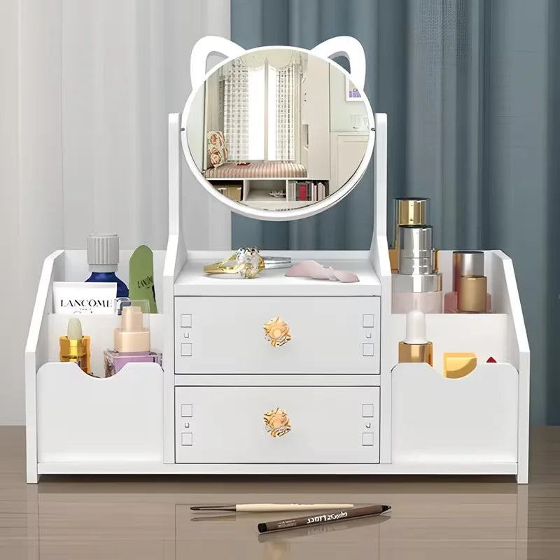 Cosmetic Storage Box with Built-In Mirror | Multi Compartment Cosmetic Storage Box Richie's